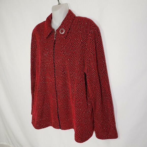 Alfred Dunner Womens Full Zip Jacket Size 10 Red Metallic Silver Lined Pockets - Picture 5 of 8